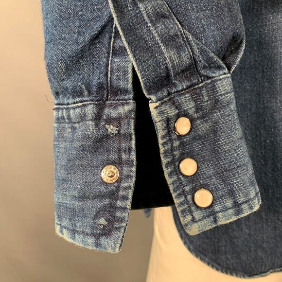 L Indigo Wash Selvedge Cotton Snaps Two Pockets Western Long Sleeve Shirt - Picture 6 of 8